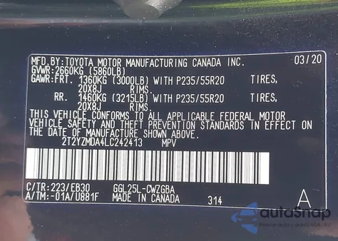 2020 Lexus Rx 350 F Sport Performance z USA, uszkodzony, nr VIN 2T2YZMDA4LC242413